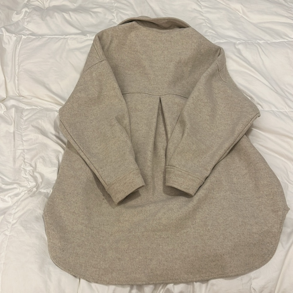 Stradivarius Flannel Button Down In Beige - image 5